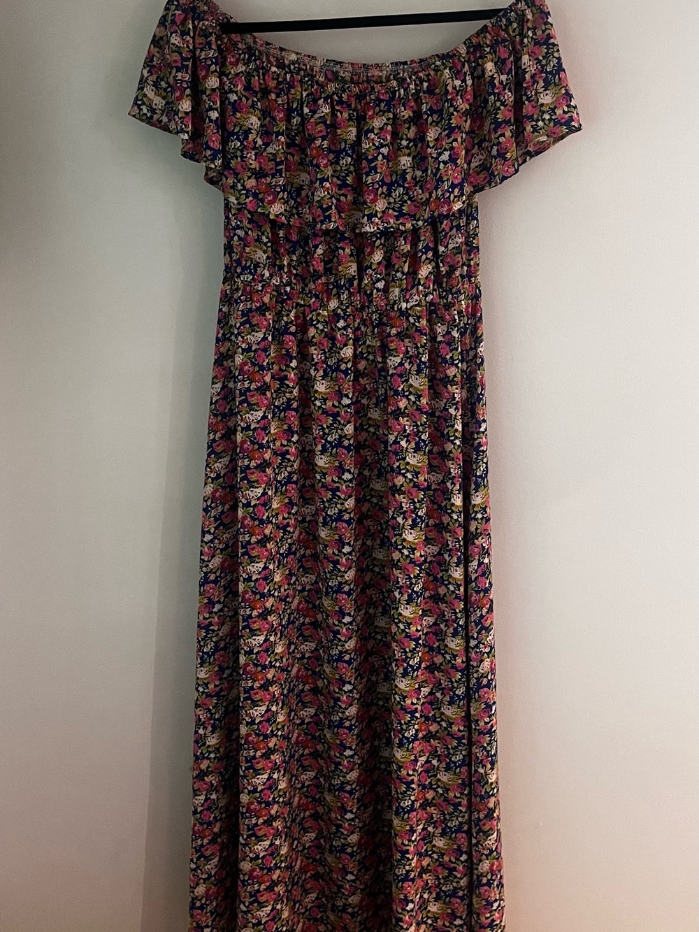 Boohoo Black Floral Off-Shoulder Maxi Dress